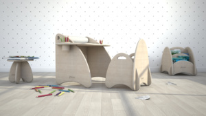 scrivania e sedia di design in legno per bambini